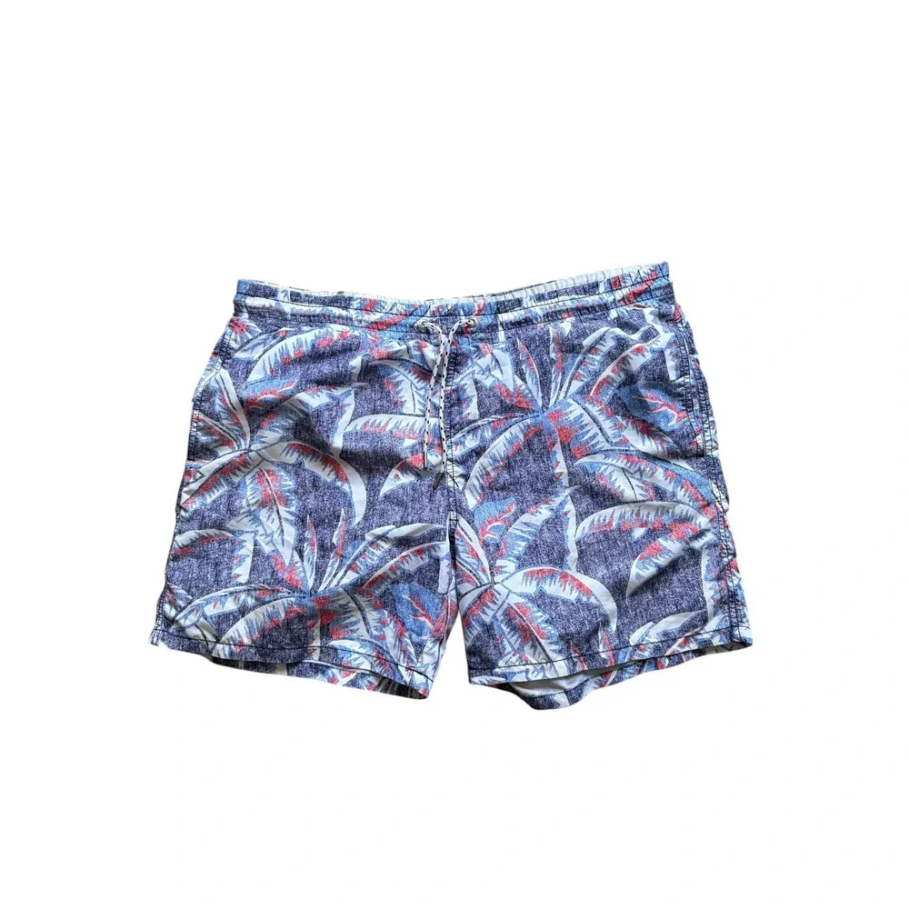 Express Men's Swim Trunks Size M Blue Red Palm Print Board Shorts as is